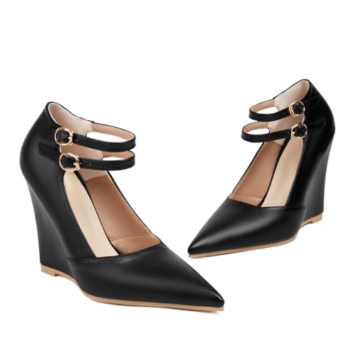 Fashion Wedge Heel Pumps for Women Double Ankle Strap Pumps Closed Pointed Toe Wedge High Heels2