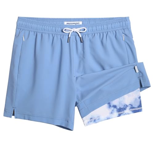 Image of maamgic 5inch Mens Swimming Trunks with Compression Liner 2-in-1 Swim Trunks Stretch Quick Dry Swim Shorts Zipper Pockets