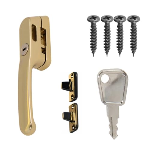 FixRello Fastener Casement Window Handle for Timber Surfaces | with Key, Mount/Wedge and Screws for Easily Installation and Security (1, Gold)