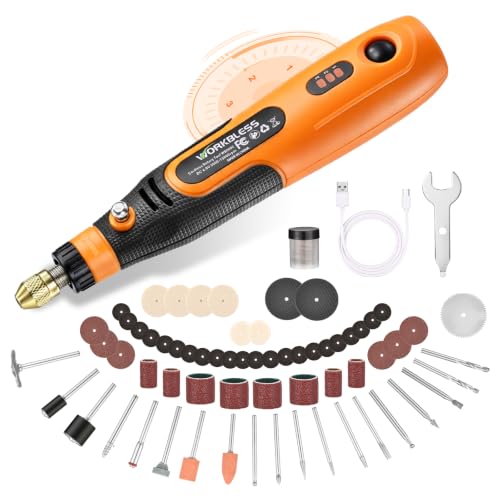 Image of Rotary Tool Kit Cordless 4V W / 105pcs Accessories, 3-Speed, USB-C | Orange Electric Mini Power Rotary Tool Max 15000RPM Battery Power & Charging for Polishing, Grinding, Cutting, Engraving