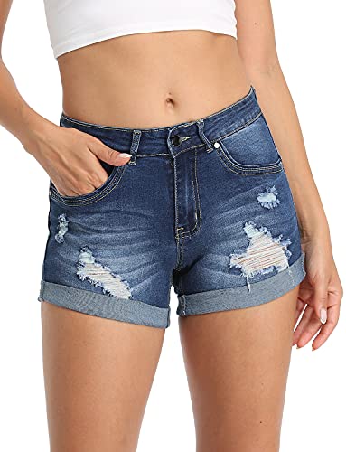 Modarani Womens Jean Shorts Denim Shorts Navy Blue Distressed Jean Shorts Women Ripped Summer Shorts Rolled Jean Shorts Mid Rise Xxl #TOP1