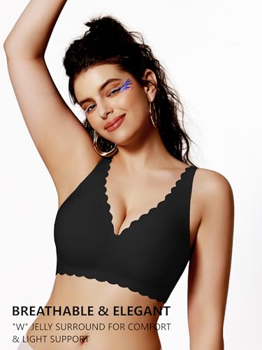 Push Up Bras for Women No Underwire Seamless Support Full Coverage Plunge Bralettes Wireless Scalloped Tshirt Bras