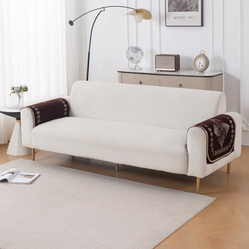 Image of HOKIPO Sheesh Brown Premium Chenille Jacquard Sofa Armrest Cover - 1 Pair | 'Royal Aangan Series' (IN-1006-L5*2)