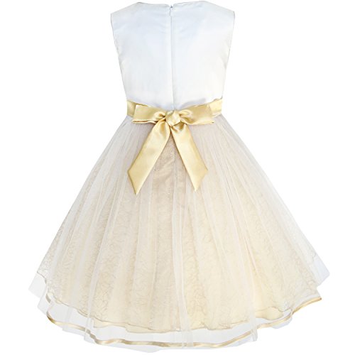 Image of Sunny Fashion Girls Dress Shinning Sequins Beige Tulle Layers Wedding Pageant