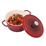 Tagines,Stew Pot with Lid 4L Ceramic Enamel Coated, Round Braising Pot for Induction & Gas Stoves, Family Cooking Pot with Non-Stick Interior & Moisture-Locking Design (Red)