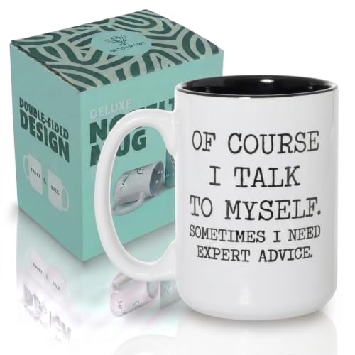 Artisan Owl Of Course I Talk to Myself Coffee Mug – Large 15 oz Ceramic Funny Dark Humor Statement Beverage Cup