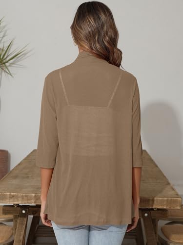 Image of Women's Lightweight Open Front Cardigans Short Sleeve Casual Soft Sheer Cardigan S-2XL with Pockets