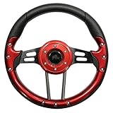 RHOX Red Hawk ACC-SW122 Steering Wheel Aviator 4 Style, Red Grip with Black Spokes Golf Carts