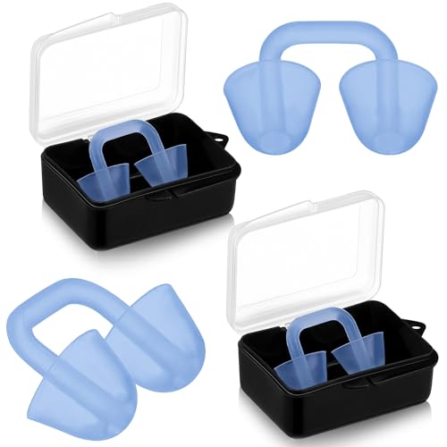 Relaxweex 2 Sets Swimming Nose Plugs for Adults Men Women, Silicone Clear Nose Clip with Plastic Storage Case, Waterproof Nostril Plug Swimming Protectors for Swim Diving Water Sports (Blue)