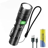 Linterna táctica recargable de 1000 lúmenes altos, linterna LED de mano, batería 18650 de 2500 mah incluida, modo de 6 interruptores, ampliable, carga USB y salida de energía como banco de energía