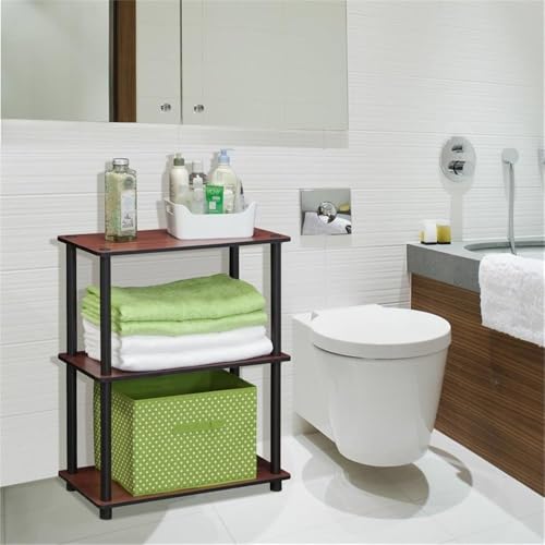 Image of Furinno TURN-N-TUBE Storage Shelves, 3-Tier Book Shelf, Corner Shelf, Toolless Open Shelves, for Organization and Storage, Living Room, Garage, Home Office, Dark Cherry