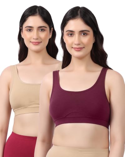Image of Lavos Bamboo Cotton Comfort Sleeping Bra for Women, Slip On Bras to Wear at Home, Non-Padded & Non-Wired Sports Bras, Full /High Coverage, Soft Comfortable & Breathable Broad Strap Bra (Pack of 2)