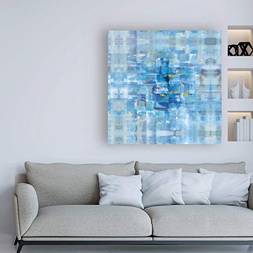 Wrapped Canvas Wall Art - Danhui Nai 'Abstract Squares Blue' Wall Art for Living Room, Bedroom, or Office Décor - 14x14 by Trademark Fine Art - Used condition - Image 3