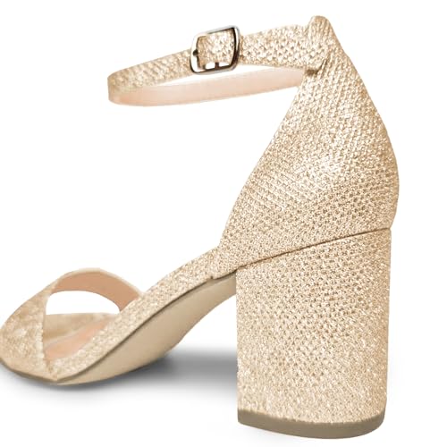 Women's Open Toe Chunky Low Heel Ankle Strap Sandals Silver Dressy Wedding Party Pumps3