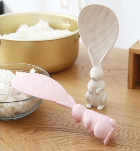 Skqit 2 Pieces Creative Cute Rabbit Rice Spoon, Non Stick Rice Paddle, Bunny Shape Stand Up Serving Rice Shovelbeigeandpink One Size #TOP4