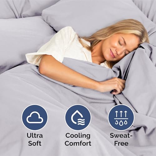 Image of Split King Size 5 Piece Sheet Set - Soft & Cooling Bed Sheets - Light Lilac | Fits 8 Inch to 16 inch Mattress, Wrinkle Free & Fade Resistant with Deep Pockets, Breathable, Comfy Hotel Luxury Bedding