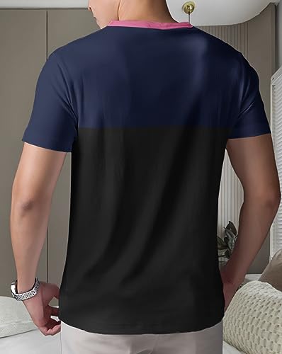 Image of Noble Monk Men Regular Fit T-Shirt | Round Neck | Half Sleeve | Self Design | Casual T Shirt for Men