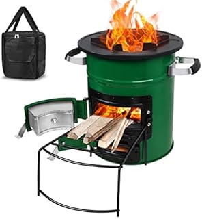 Camping Stove Rocket Stove Portable Charcoal Wood Burning Stove BBQ Oven Grill Two Doors Barrel Stove for Backpacking, Picnic, Hunting, Fishing, RV, Survival, Traveling, Outdoor Cooking Cooker