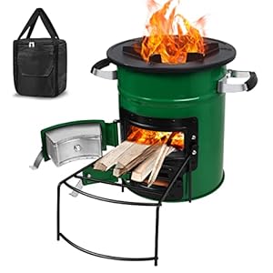Draagbaar campingkooktoestel, houtkachel, BBQ raketoven, rocket stove, oven grill, brandhoutrek vuur, Dutch Oven voor picknick camping, koken in de open lucht, met draagtas, roestvrij staal