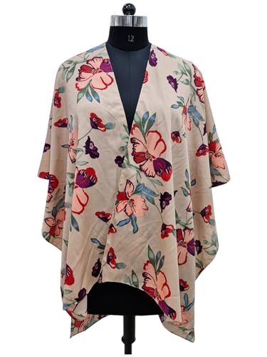 Elu ♥ Women\'s Beach Cover up Swimsuit Kimono Cardigan Casual Tops with Bohemian Floral Print (Peach Coral Big Flower