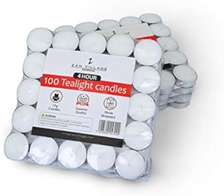 Zan Village Homeware Tea Light Candles 100 Pack - 4 Hour Burn Time - White Tea Lights Unscented For Use Around The Home Or In A Wax Burner