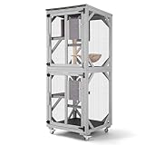 GUTINNEEN Catio Outdoor Cat Enclosure Mobile Cat House Indoor On Wheels with Scratch Post, Hammock, Resting Box, Platform, Tarp Roof 62.8", Grey