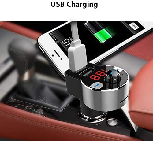 FirstE Bluetooth FM Transmitter, Car Radio Audio Adapter MP3 Player Handsfree Car Kit with Dual USB Ports 5V/3.4A, LED Display Car Voltage, Play TF Card/USB Flash Drive