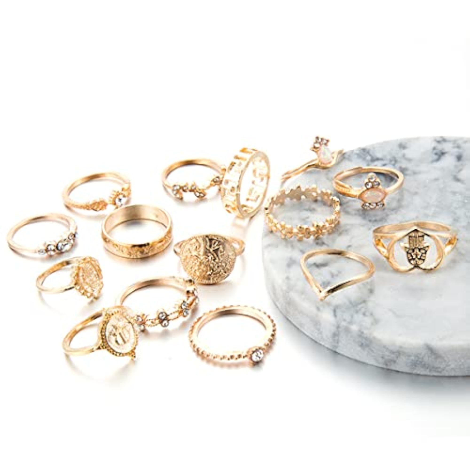 Plated Contemporary Stackable Rings Set of 15