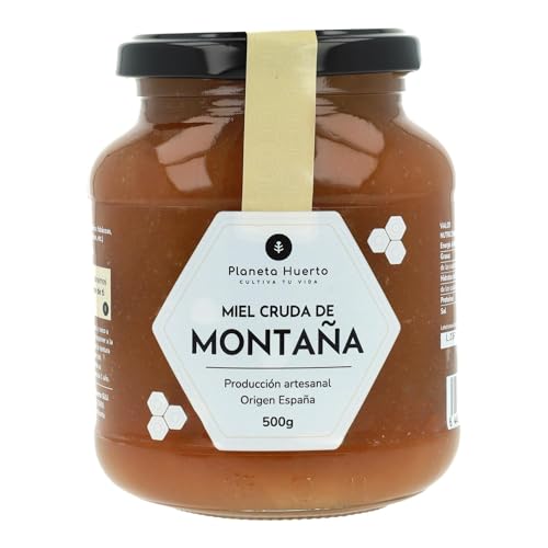 PLANETA HUERTO | Miel Cruda de Montaña 500 gr 100% Natural y Pura - Miel Cruda Sin Filtrar ni Pasteurizar, Producción Artesanal en España con Polinización Silvestre de Fabáceas