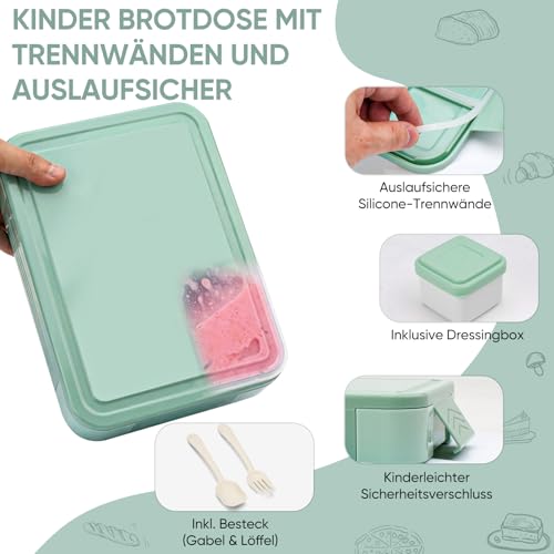 BIBURY Brotdose Kinder mit Fächern, Bento Box Kinder, Lunchbox 1300ml – Ansicht 2