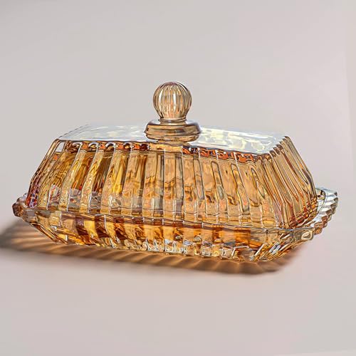 Champagne Covered Butter Dish for Countertop 6.5inch Glass Butter Dish