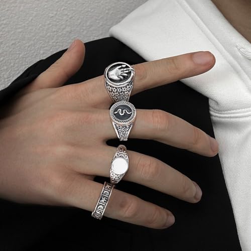 28 Pcs Vintage Silver Punk Rings Set for Men Cool Gothic Chunky Rings Statement Skull Cross Signet Ring Set4