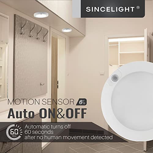 SINCELIGHT PIR Motion Sensor 7W LED Ceiling Light (Φ6'/146mm), Automatically ON/Off, Warm White 2700K, Flush Mount for Closet Light, Under Cabinet Light, Damp Use