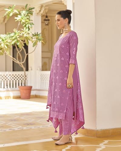 Image of Shaily Premium Silk Blend Woven Design Readymade Kurta with Pants and Dupatta Set | Ethnic Set | 3-Piece Suit Set | Haldi and Wedding Suit Set for Women