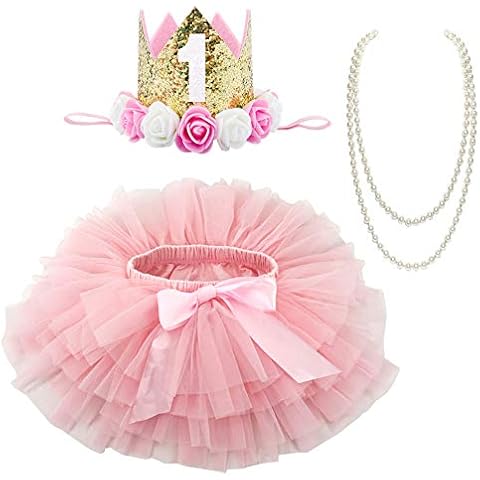 BGFKS Baby Girls Soft Tutu Skirt with Diaper Cover,1st Birthday Party Tutu Skirt Sets (Pink) Cover