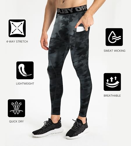 EAONLFP Calça legging atlética masculina de compressão com bolsos, camada de base seca e fresca para