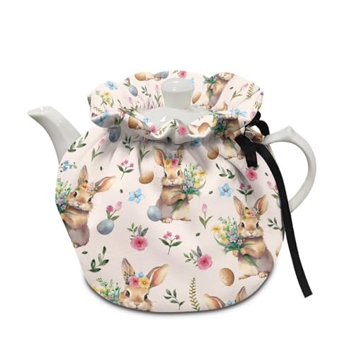 Image of Easter Rabbit Eggs Sock Insulated Teapot Cover, Heat Preservation Washable Teapot Protective Cosy for Kitchen Home Tea Party Decor, Red