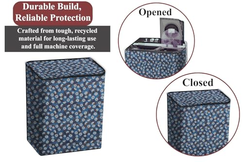 Image of The Furnishing Tree Polyester Waterproof Semi Automatic Washing Machine Cover Suitable for LG 9 Kg, 9.5 Kg & 10 Kg, Dimension DxWxH In Cms: ( 53.3x89x99 ), Floral Pattern Blueish Grey
