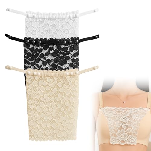 EUYKQNOI 3 Pack Bandeau Top Mujer con Estampado Floral - Sujetador Sin Tirantes Antideslizante,Cubre Escote Invisible para Vestidos, Negro/Blanco/Beige,Talla Única - Ideal para Fiesta,Oficina y Bodas