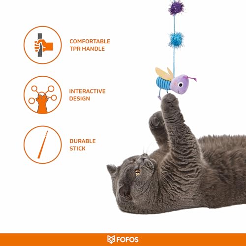 Image of BarkButler x FOFOS Let's Fly Together Wand - Interactive Cat Toys with Catnip - Cat Teaser Toy Set - Multicoloured