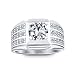 Imagen de Bling Jewelry Personaliza Anillo de Compromiso para Hombre con Piedra Preciosa AAA Circonita Cúbica 3 Filas Pavé Banda Ancha 3CT AAA CZ Solitario Declaración Plateado Personalizable