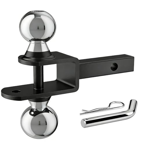 Upgraded 4-in-1 ATV/UTV Trailer Hitch with 1-1/4-Inch Receiver Tube Multi-Purpose Tow Adapter 1-7/8-Inch & 2-Inch Dual Ball Mount Includes Pin & Clip MAX 6 000 LB GTW Matte Black