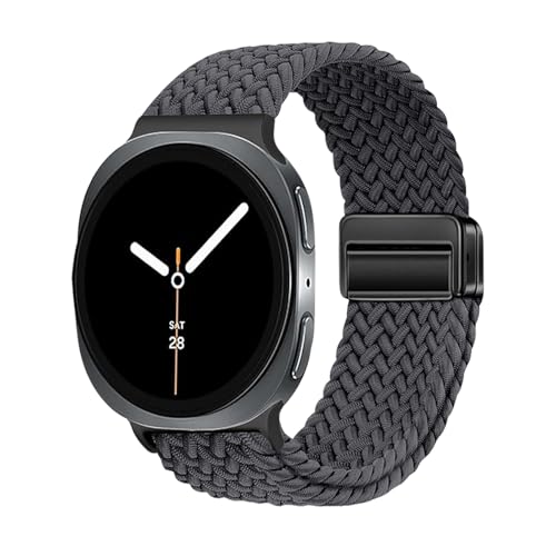 Image of Magnetic Braided Band for Samsung Galaxy Watch 9 8 40mm 44mm, Galaxy Watch8 Classic 46mm, One Click No Gap Elastic Stretchy Nylon Fabric Sport Strap for Women Men (Space Gray)