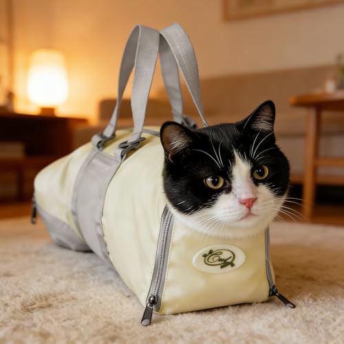Image of Cinf Cat Nail Clipping Cleaning Grooming Restraint Bag （Free Muzzle） No Scratching Biting for Bathing Nail Trimming Injecting Examining((Beige Gray,M)