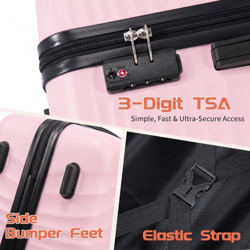 Image of Rosamo 3 Piece Luggage Sets, Lightweight Hardside, TSA Lock, Spinner Wheels (Pink)