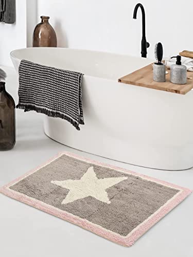Image of SASHAA WORLD Star + Elephant Patterned Bathmat Combo | Ultra Soft & Absorbent Tufted Cotton Rugs with Anti-Skid Latex Backing, Perfect for Bathroom, Bedroom, Hotels | Pack of 2, 50x80 cm