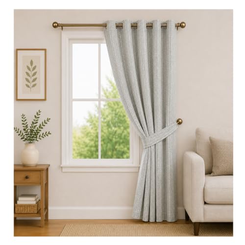 Image of Premium Faux Linen Curtain with Eyelets & Tie-Back | Modern Textured Light Filtering Door & Window Curtain for Home & Office | Washable, Durable & Easy to Maintain | Dove, Door - 7 ft