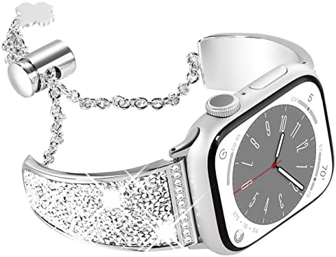 Fullife 38mm 40mm 41mm Metal Strap Compatible for Apple Watch, Sparkle Women Diamond Bling Bracelet Stainless Steel Link Replacement Band for iWatch Series 8 7 6 5 4 3 2 1 SE(2022/2020), Rose Gold