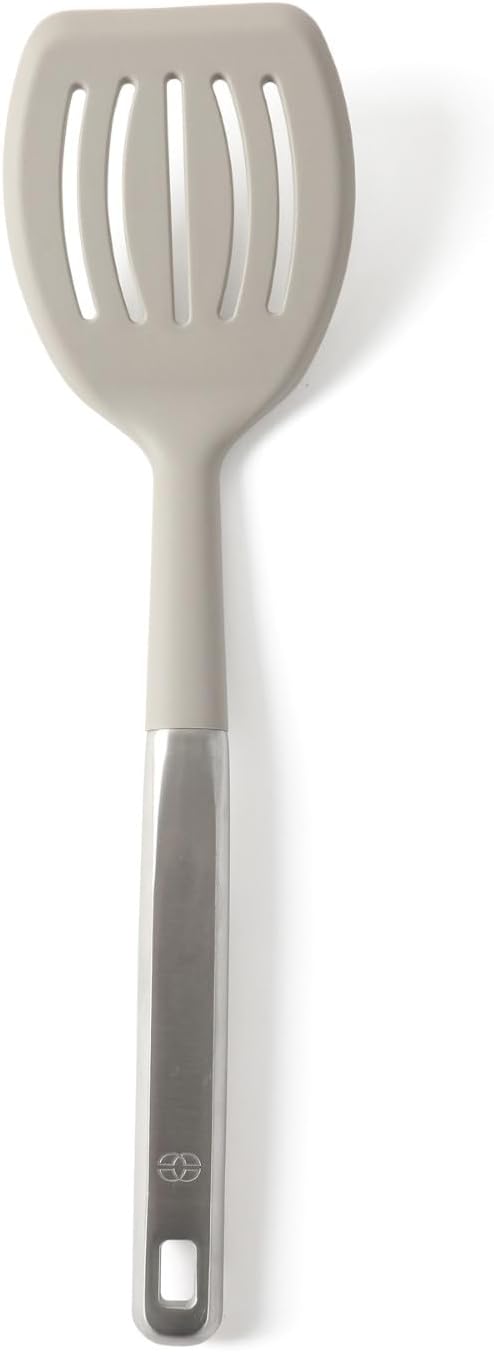 Calphalon Prime Slotted Turner, Kitchen Flipping Spatula, Slotted Spatula with Silicone Head and Stainless Steel Handle, Heat Resistant Nonstick Cookware for Flipping and Draining (Taupe)