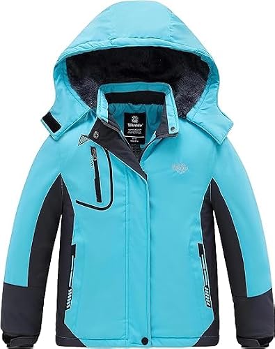 Wantdo Berg Skijacke Mädchen Wasserdicht Winterjacke mit mit Kapuze | 10000mm Wasserdicht,Atmungsaktiv,Winddicht,Fleecefutter,Abnehmbare kapuze, 3 Reißverschlusstaschen,Regenmantel